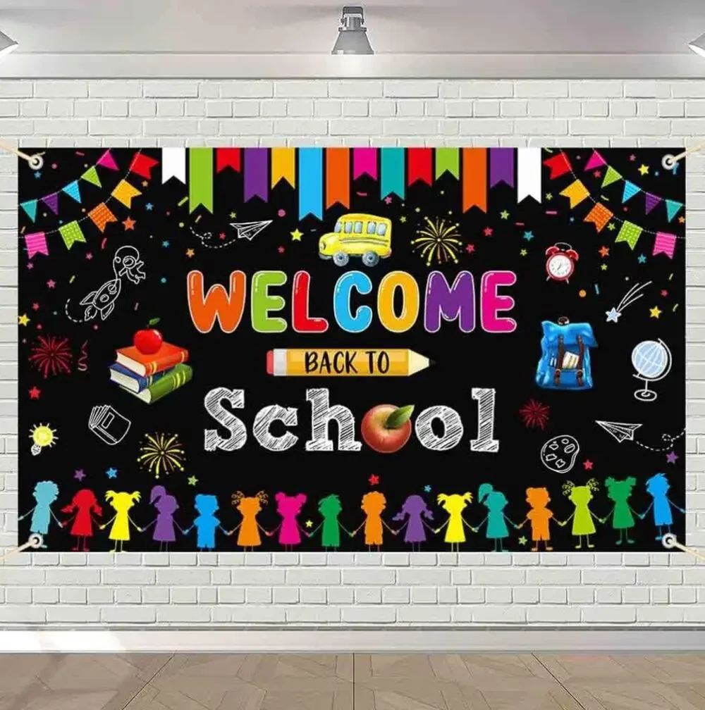 Welcome Back to School Backdrop Banner for Kids First Day of School Decoration